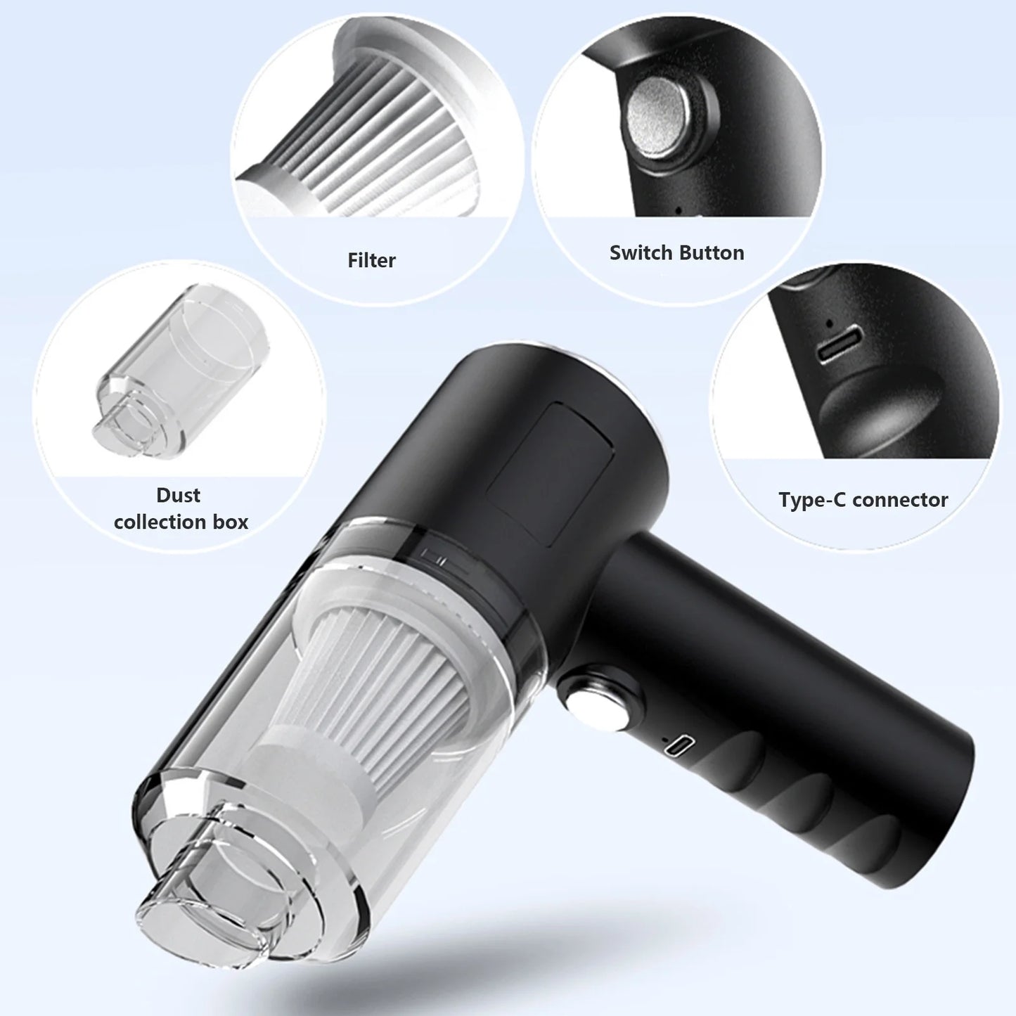 Cordless Handheld Car Vacuum Cleaner, 120W Powerful Suction Mini Household Compact Vacuum, Mini Dusts Buster with USB Portable Vacuum Cleaner Clearance under 10